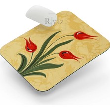 Riyaz Laleler Sarı Ebru Zemin - Dikdörtgen Mouse Pad, 17,5 cm x 21,50 cm