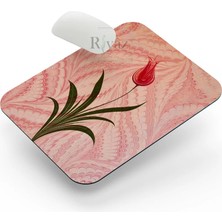 Riyaz Lale Pembe Ebru Zemin - Dikdörtgen Mouse Pad, 17,5 cm x 21,50 cm