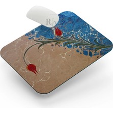 Riyaz Lale Mavi Krem Ebru Zemin - Dikdörtgen Mouse Pad, 17,5 cm x 21,50 cm