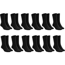 Nilya Unisex Siyah Soket Çorap 12'li Set Düz Basic Ribanalı Günlük Spor Esnek Rahat Uzun Çorap Konforlu Set