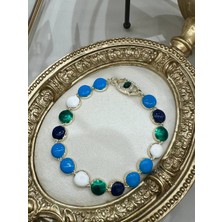 Esmeray Aksesuar Vip Çelik Gold Renk Zirkon Taşlı Göz Figürlü Renkli Bileklik Uzunluk 19 Cm.