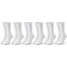 Nilya Unisex Beyaz Soket Çorap 6'lı Set %80 Pamuk Dikişsiz Burun Takviyeli Esnek Günlük Spor Çorabı Konfor