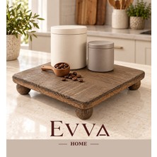 Evva Home Kare Top Ayaklı Ahşap Dekoratif Sunumluk ve Servis Tepsisi
