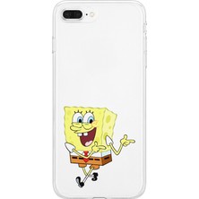 Mobilpad iPhone 7 Plus/8 Plus Uyumlu Sünger Bob Desenli Şeffaf Telefon Kılıfı