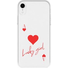 Mobilpad iPhone Xr Uyumlu Lucky Girl Desenli Şeffaf Telefon Kılıfı