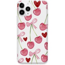 Mobilpad iPhone 11 Pro Max Uyumlu Kiraz ve Kalp Desenli Şeffaf Telefon Kılıfı