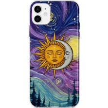 Mobilpad iPhone 11 Uyumlu Ay Güneş Kolaj Desenli Şeffaf Telefon Kılıfı