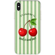 Mobilpad iPhone Xs Max Uyumlu Kiraz Desenli Şeffaf Telefon Kılıfı
