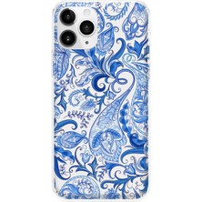 Mobilpad iPhone 11 Pro Max Uyumlu Mavi Desenler Desenli Şeffaf Telefon Kılıfı