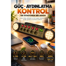Merwish 5'li Akım Korumalı Priz 1050 Joule 3680W 16A Bağımsız Anahtarlı 2 LED Aydınlatmalı Usb-A ve Type-C Şarjlı Çoklu Priz