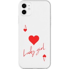 Mobilpad iPhone 11 Uyumlu Lucky Girl Desenli Şeffaf Telefon Kılıfı