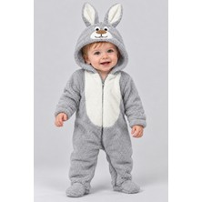 BEBEKİZ Bebek Welsoft Peluş Tavşan Kulaklı Tulum Kapüşonlu Fermuarlı Patikli Kışlık Astronot Uyku Tulumu Unisex 3-12 Ay