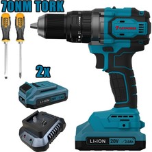 Kayasan Catpower 4212 Darbeli Delme Vidalama Kömürsüz Motor 70 Nm 20V 2 Akü 2 Ah Li-On Batarya Duz Yıldız Tor +Çanta