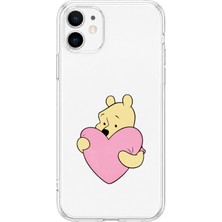 Mobilpad iPhone 12 Mini Uyumlu Winnie Kalp Desenli Şeffaf Telefon Kılıfı