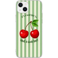 Mobilpad iPhone 13 Uyumlu Kiraz Desenli Şeffaf Telefon Kılıfı