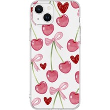 Mobilpad iPhone 13 Mini Uyumlu Kiraz ve Kalp Desenli Şeffaf Telefon Kılıfı