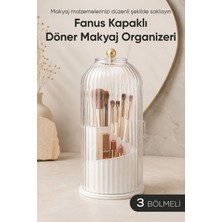 Vienev Fanus Kapaklı 3 Bölmeli Döner Makyaj Organizeri Şeffaf Kozmetik Fırça Düzenleyici Masaüstü Saklama Standı