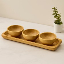 Mabelme Store Bambu Lokumluk ve Çerezlik Seti 3'lü Sunum Tepsili (6 Cm)