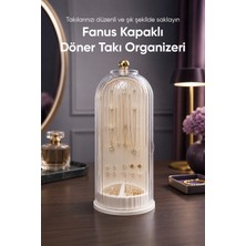 Vienev Fanus Kapaklı Döner Takı Organizeri Çift Taraflı Şeffaf Küpe Kolye Yüzük Takı Düzenleyici Masaüstü Stand