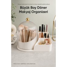 Vienev Büyük Boy Fanus Kapaklı Döner Makyaj Organizeri Şeffaf Kozmetik Fırça Düzenleyici Masaüstü Standı