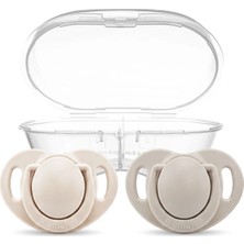 Mamajoo Ortodontik Emzik Seti 0 Ay+ Light Beige & Light Gray | İkili, Silikon, Damaklı | Sterilizasyon & Saklama Kabı Hediyeli