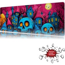 Urzuva Neon Skull Hallowen 90X40 4mm Kalınlık Premium Gaming Oyuncu Mousepad, Anti Slip Xxl Mouse Pad