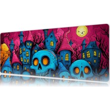 Urzuva Neon Skull Hallowen 70X30 3mm Kalınlık Premium Gaming Oyuncu Mousepad, Anti Slip Xxl Mouse Pad