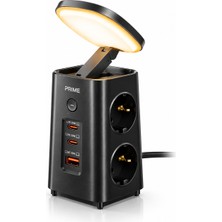Deanb Akım Korumalı 4'lü Priz 1 USB 2 Type-C Gece Lambalı Masaüstü Hızlı Şarj Çoklayıcı