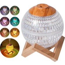 Kawin Deinhaus Şeffaf Kristal Desenli Ahşap Standlı LED Işıklı Ultrasonik Aromaterapi Difüzör – Sessiz Hava Nemlendirici (11.6X11.6 Cm, 200 Ml)