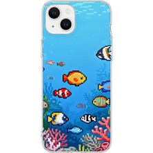 Mobilpad iPhone 14 Uyumlu Balıklar Desenli Şeffaf Telefon Kılıfı
