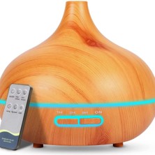 Kawin Deinhaus Açık Ahşap Desenli Uzaktan Kumandalı Ultrasonik Aromaterapi Difüzör – 7 Renk LED Işıklı Hava Nemlendirici (17X15 Cm, 300 Ml)