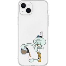 Mobilpad iPhone 14 Uyumlu Squidward Desenli Şeffaf Telefon Kılıfı