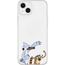 Mobilpad iPhone 14 Uyumlu Mordecai ve Rigby Desenli Şeffaf Telefon Kılıfı