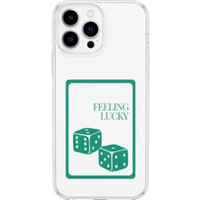 Mobilpad iPhone 14 Pro Uyumlu Feeling Lucky Desenli Şeffaf Telefon Kılıfı