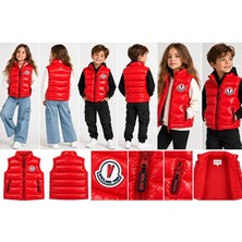 Wikiland Jeans Wikiland Kız ve Erkek Çocuk Parlak Kırmızı Kapitone Şişme Yelek Fermuarlı Unisex