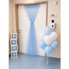 Mavinin Rüyası Hastane Odası Konsepti Balon Baby Kutusu 5m Kristal Tül ve Balon Standı Süsleme Seti