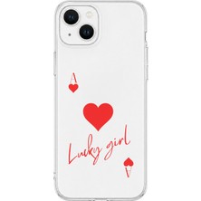 Mobilpad iPhone 14 Plus Uyumlu Lucky Girl Desenli Şeffaf Telefon Kılıfı