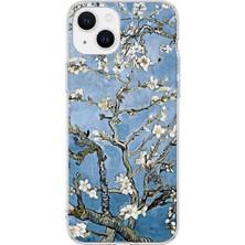 Mobilpad iPhone 15 Uyumlu Badem Çiçekleri Desenli Şeffaf Telefon Kılıfı