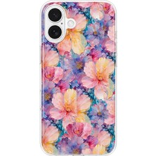 Mobilpad iPhone 16 Plus Uyumlu Çiçek Desenli Şeffaf Telefon Kılıfı