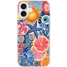 Mobilpad iPhone 16 Plus Uyumlu Kolaj Desenli Şeffaf Telefon Kılıfı