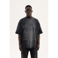 Machinist Erkek Heavy Baskılı Yıkamalı Oversize Tişört Siyah