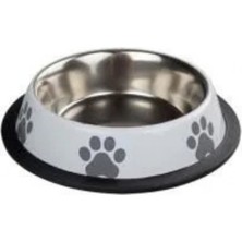 Oripet Pati Baskılı Beyaz Çelik Köpek Mama Kabı 16 Oz 15.5 cm