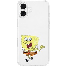 Mobilpad iPhone 16 Uyumlu Sünger Bob Desenli Şeffaf Telefon Kılıfı