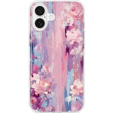 Mobilpad iPhone 16 Uyumlu Pastel Çiçek Desenli Şeffaf Telefon Kılıfı