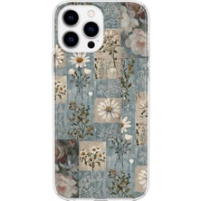 Mobilpad iPhone 15 Pro Uyumlu Vintage Çiçekler Desenli Şeffaf Telefon Kılıfı