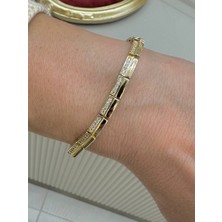 Esmeray Aksesuar Vip Çelik Gold Renk Zirkon Taşlı Tasarım Bileklik Uzunluk 16,5 Cm. Ek Klipsle 18,5 Cm.