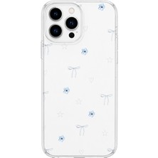 Mobilpad iPhone 15 Pro Uyumlu Çiçek Kalp Fiyonk Desenli Şeffaf Telefon Kılıfı