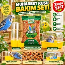 Muhabbet Kuşu Bakım Seti Jungle Kuş Yemi + Kuş Suluğu + Kuş Banyoluğu 3'lü Set