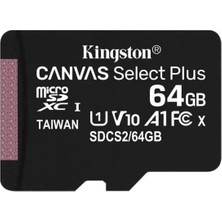 Kingston Canvas Select Plus SDCS2/64GB Class 10 Uhs-I U1 A1 V10 64 GB Micro Sd Kart