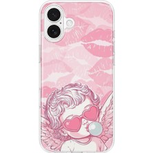 Mobilpad iPhone 16 Uyumlu Dudaklar ve Melek Desenli Şeffaf Telefon Kılıfı